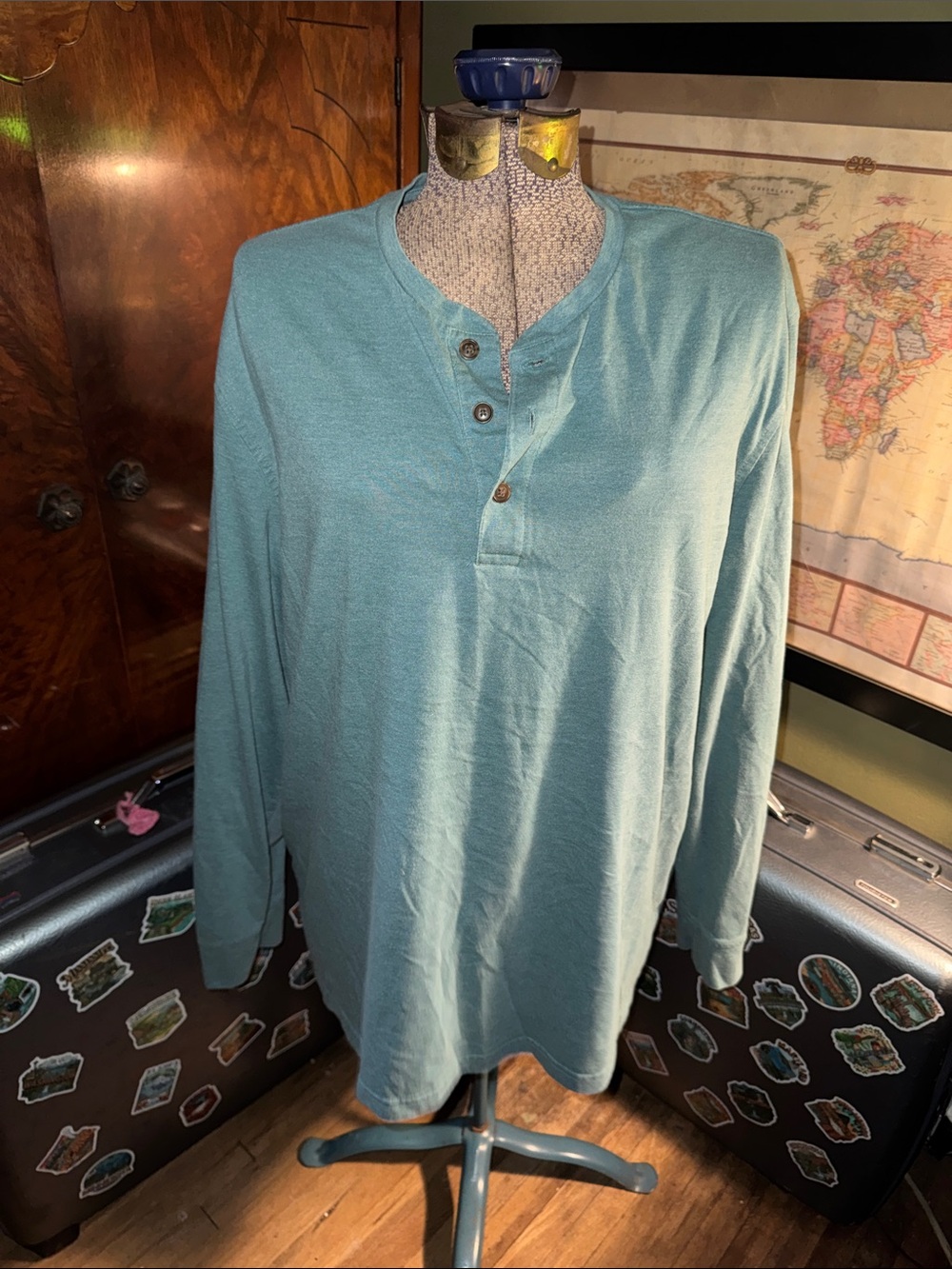 Croft & Barrow Extra Soft Teal Blue Long Sleeve Henley Shirt Size XL